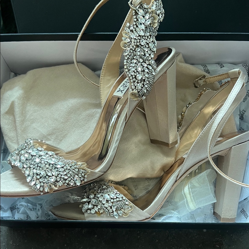 Badgley Mischka Crystal Embellished Heels in Cream